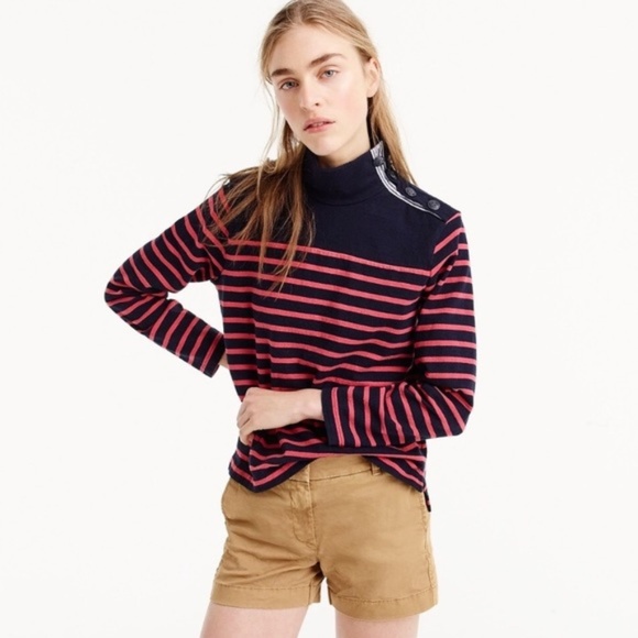 J. Crew Striped Shoulder Button Turtleneck - Picture 1 of 2